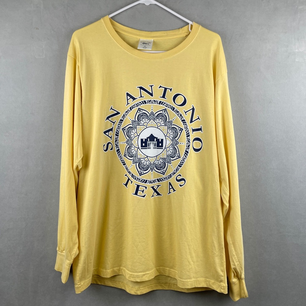 Spicy Tuna‎ San Antonio Texas Alamo Graphic Long Sleeve Tee Shirt Yellow Mens XL